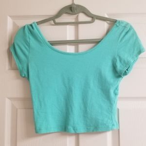 Teal crop top with cutout on back